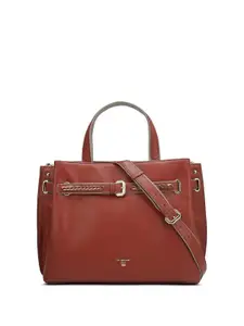 Da Milano Textured Leather Structured Satchel with Cut Work
