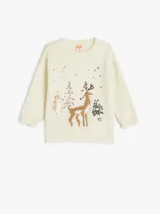 Koton Girls Embroidered Pullover with Embellished Detail