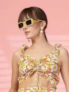 Oomph! Women Floral Printed Sweetheart Neck Crop Top