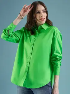 DressBerry Women Classic Spread Collar Solid Cotton Oversized Casual Shirt