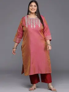 Varanga Plus Size Geometric Woven Design Round Neck Gotta Patti Straight Kurta