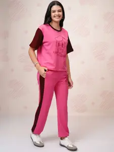 Tokyo Talkies Pink Disney Mickey Mouse Printed Round Neck Pure Cotton T Shirt & Trouser