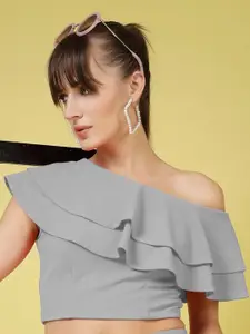 Oomph! Women One Shoulder Layered Crop Top