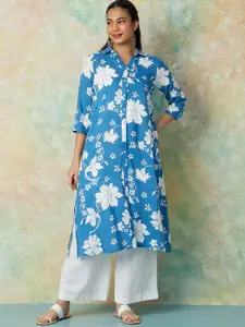 Melange by Lifestyle Shirt Collar Floral Printed Straight Kurta