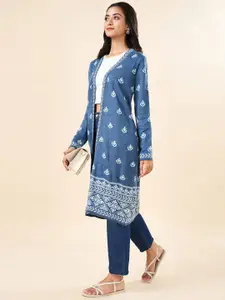 RANGMANCH BY PANTALOONS Floral Printed Open Front Longline Shrug