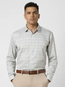 V Dot Men Spread Collar Floral Printed Cotton Slim Fit Formal Shirt