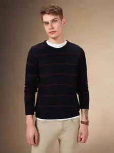 Dennis Lingo Men Striped Round Neck Pullover Sweater