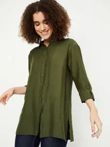 max Women Spread Collar Roll Up Sleeves Casual Shirt