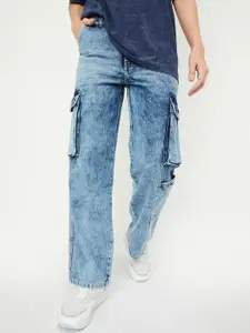 max Women Cotton Regular Fit Mid-Rise Heavy Fade Cargo Styles Jeans