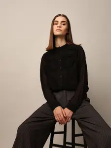 ONLY Women Band Collar Textured Casual Shirt