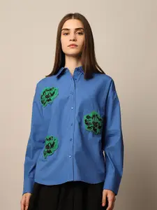 ONLY Women Spread Collar Floral Self Design Cotton Casual Shirt