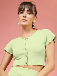 Oomph! Women Striped Round Neck Crop Top