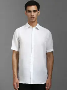 Louis Philippe Men Classic Spread Collar Solid Linen Formal Shirt