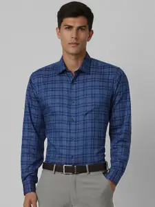 Van Heusen Men Spread Collar Grid Tattersall Checked Cotton Slim Fit Formal Shirt