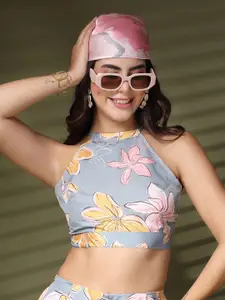 Oomph! Women Floral Printed Crepe Crop Fitted Top