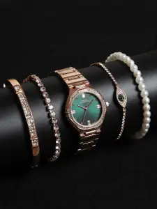 French Connection Women Embellished Dial & Stainless Steel Straps Watch Gift Set FCB6NRGM