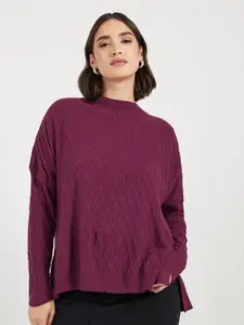 Styli Boxy Fit Cable Knit Longline Acrylic Pullover Sweater