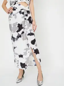 max Women Printed Pencil Midi Front Slit Skirt