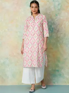Melange by Lifestyle Ethnic Motifs Printed Mandarin Collar Pure Cotton Kurta
