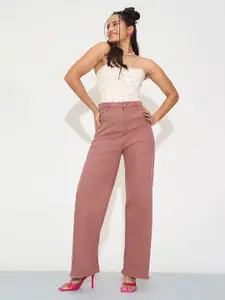 FREAKINS Women Rustic Berry  Jean Straight Fit High-Rise Stretchable Jeans