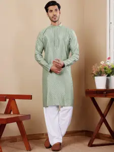 Rawayi Geometric Embroidered Mandarin Collar Chikankari Straight Kurta