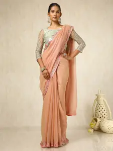 Soch Striped Sequinned Pure Chiffon Saree