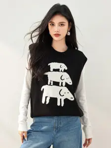 JC Collection Women Printed Round Neck Pullover Sweater