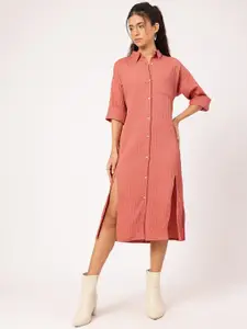 DressBerry Slit & Style Textured Midi Shirt Dress