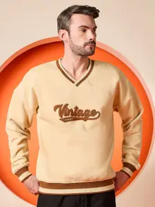 Club York Men Embroidered Long Sleeves V-Neck Regular Sweatshirt