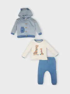 DeFacto Boys 3 Piece Printed Round Neck Pure Cotton T-Shirt With Jogger With Sweatshirt