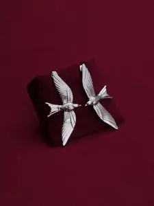 PALMONAS Silver-Plated Stainless Steel Anti-Tarnish Winged Grace Shaped Drop Earrings