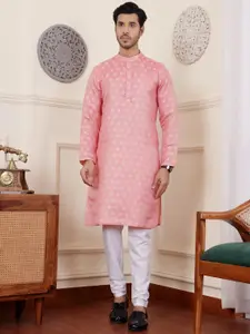 Rawayi Ethnic Motifs Woven Design Band Collar Jacquard Straight Kurta