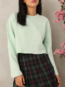 DressBerry Cotton Terry Boxy Crop Pullover Sweatshirts
