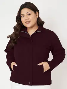 BRINNS Plus Size Mock Collar Long Sleeves Front-Open Sweatshirt