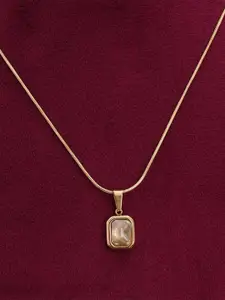 PALMONAS Stainless Steel Gold-Plated Cubic Zirconia Studded Necklace