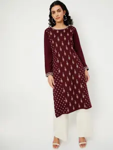 max Round Neck Ethnic Motifs Woven Design Straight Kurta