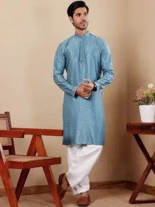 Rawayi Geometric Embroidered Sequinned Regular Straight Kurta