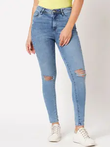 Kraus Jeans Women Skinny Fit Slash Knee High-Rise Light Fade Jeans