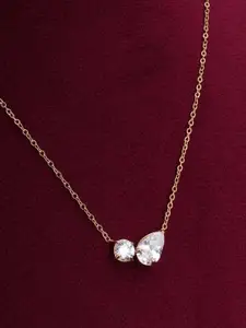 PALMONAS Gold-Plated CZ Studded Waterproof and Anti-Tarnish Stainless Steel Necklace