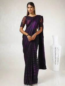 Soch Striped Embroidered Sequinned Pure Chiffon Saree