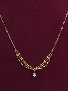 PALMONAS Stainless Steel Gold-Plated Cubic Zirconia Necklace