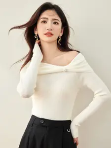 JC Collection Women Striped Ribbed Pullover