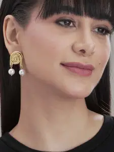 PALMONAS Gold-Plated Stainless Steel Anti-Tarnish Pearls Beaded Smooth Drop Earrings