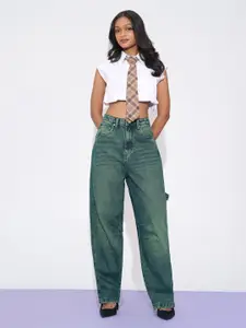 FREAKINS Women Barrel Leg High-Rise Light Fade Cotton Jeans - Baggy