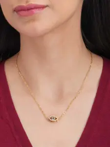 PALMONAS Stainless Steel Gold-Plated Cubic Zirconia Necklace