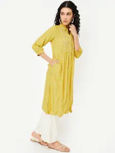 max Shirt Collar Geometric Woven Design Thread Work A-Line Kurta