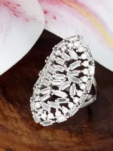 Tuanz Silver Jewelry Magnus Marquee 925 Sterling Silver Rhodium-Plated CZ-Studded Ring