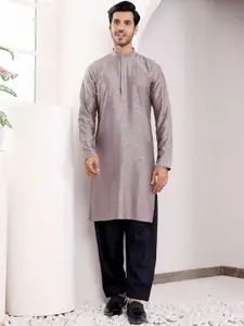 Rawayi Geometric Embroidered Chikankari Band Collar Straight Kurta