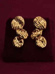 PALMONAS Gold-Plated Stainless Steel Anti-Tarnish Vintage Hammer Petal Drop Earrings