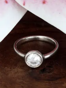 Tuanz Silver Jewelry Shubham Bezel 925 Sterling Silver Rhodium-Plated CZ-Studded Ring
